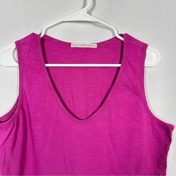 🌺 Peruvian Connection Cotton Tank — Magenta/Fuchsia (L) — V-Scoop Neck - Picture 7 of 11